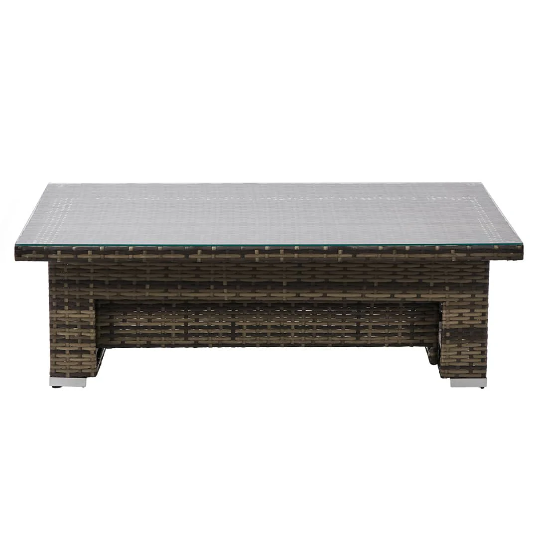 L-Shaped Corner Rattan Garden Furniture Lounge Dining Set With Rising Dining Table & 3 Stools
