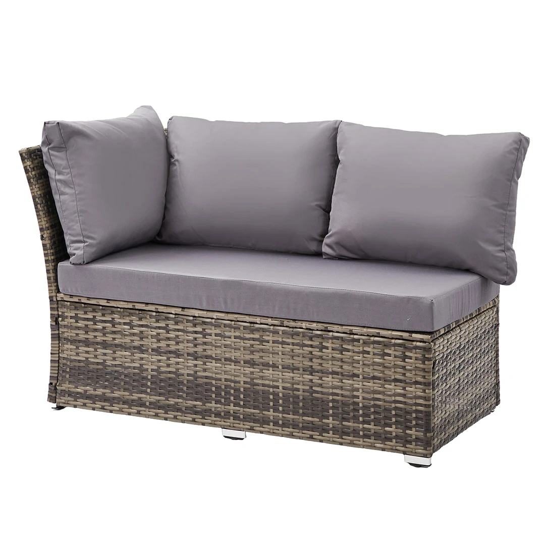 L-Shaped Corner Rattan Garden Furniture Lounge Dining Set With Rising Dining Table & 3 Stools