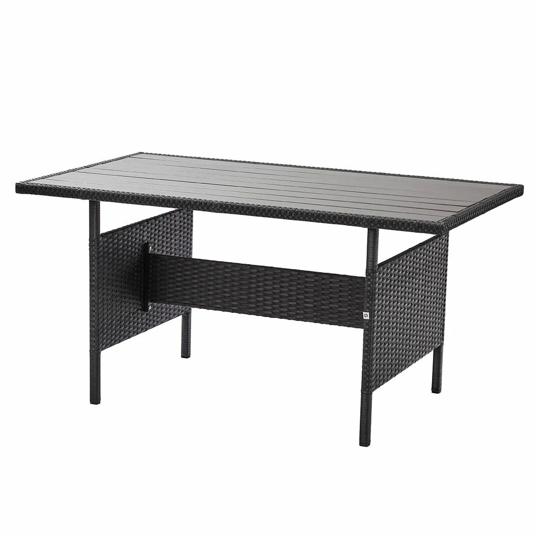 L-Shaped Corner Rattan Garden Furniture Lounge Dining Set With Dining Table & 3 Stools - Black
