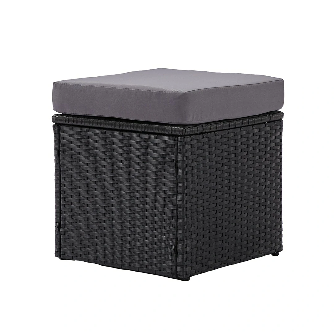 L-Shaped Corner Rattan Garden Furniture Lounge Dining Set With Dining Table & 3 Stools - Black