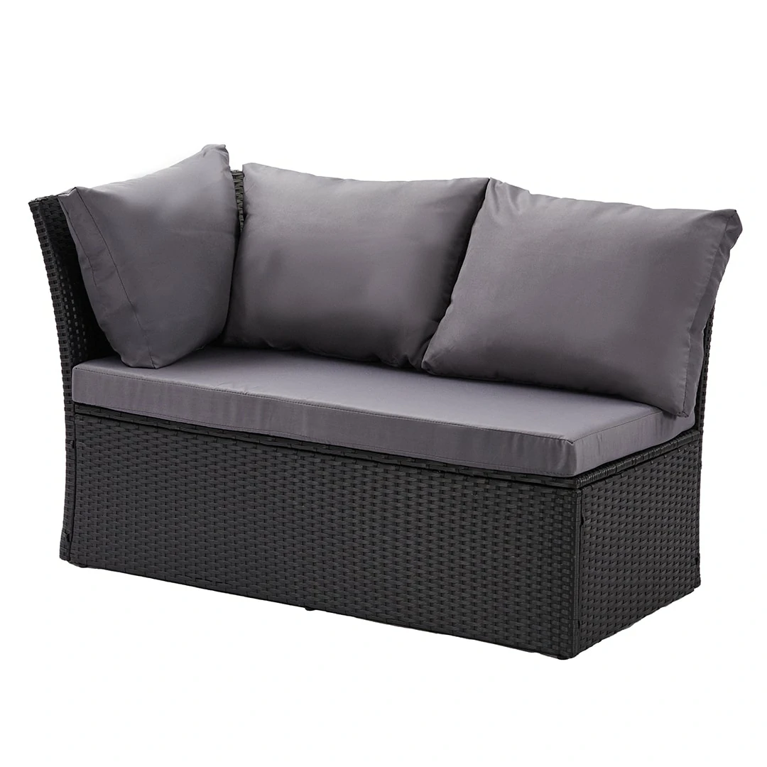 L-Shaped Corner Rattan Garden Furniture Lounge Dining Set With Dining Table & 3 Stools - Black
