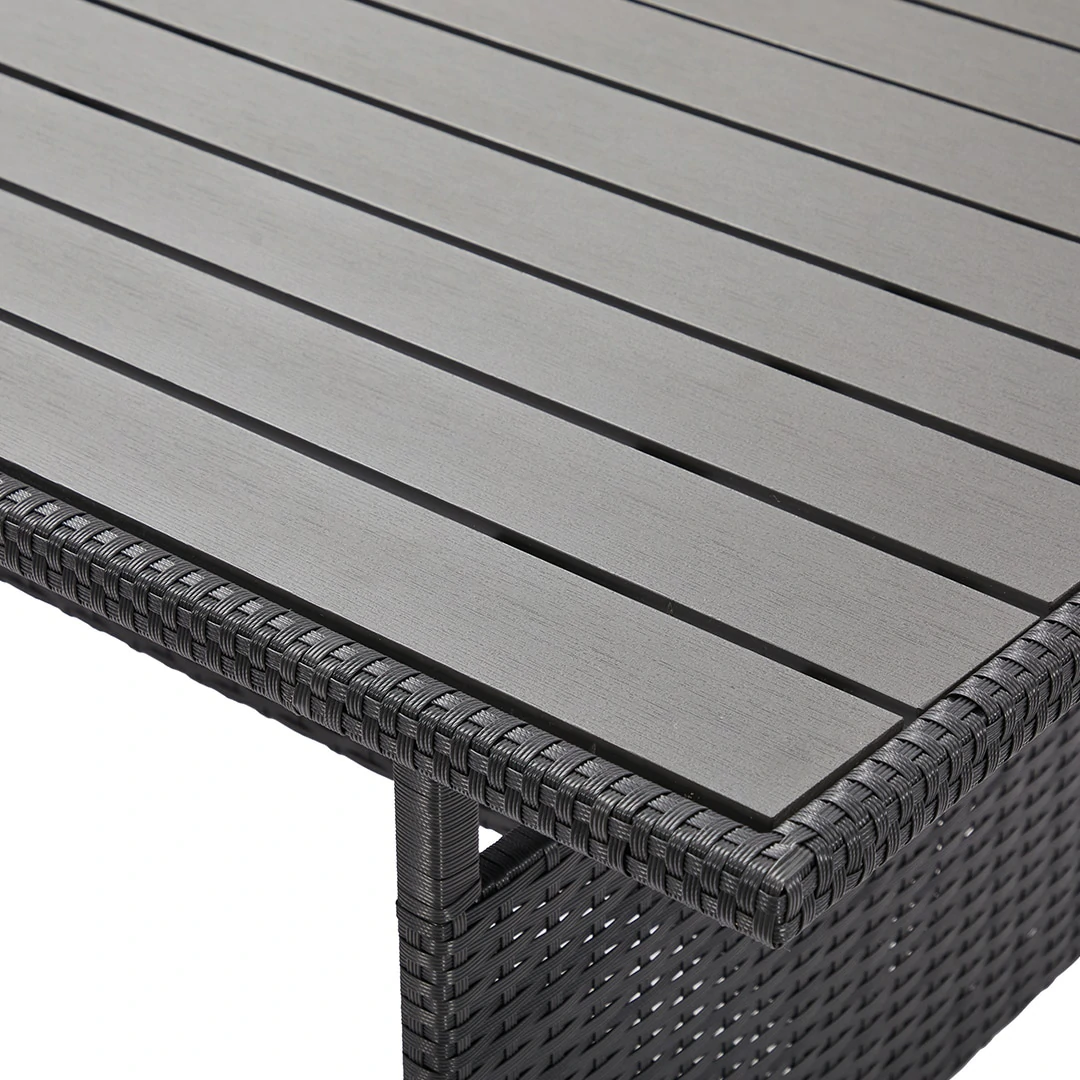 L-Shaped Corner Rattan Garden Furniture Lounge Dining Set With Dining Table & 3 Stools - Black
