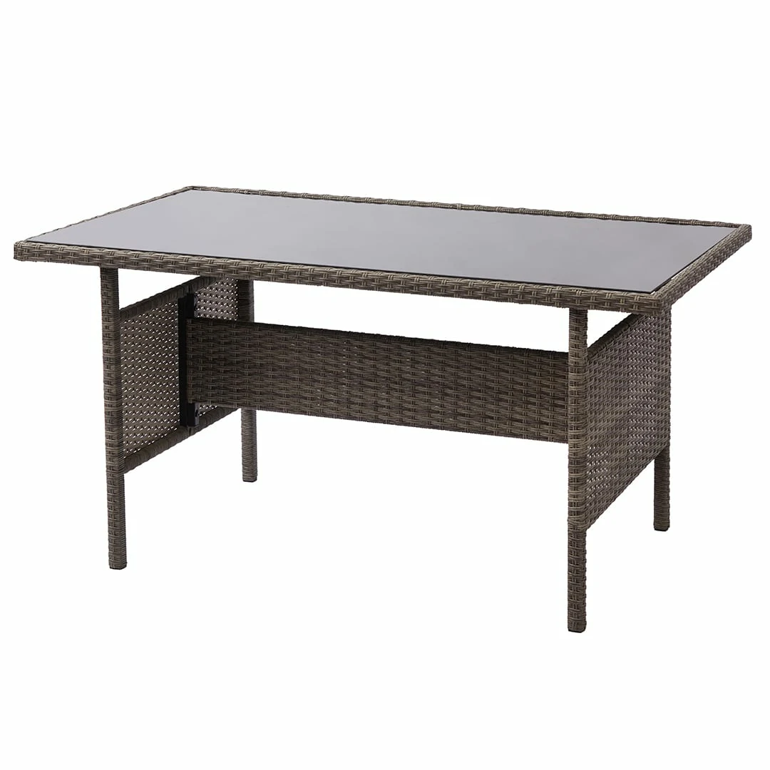 L-Shaped Corner Rattan Garden Furniture Lounge Dining Set With Dining Table & 3 Stools - Grey