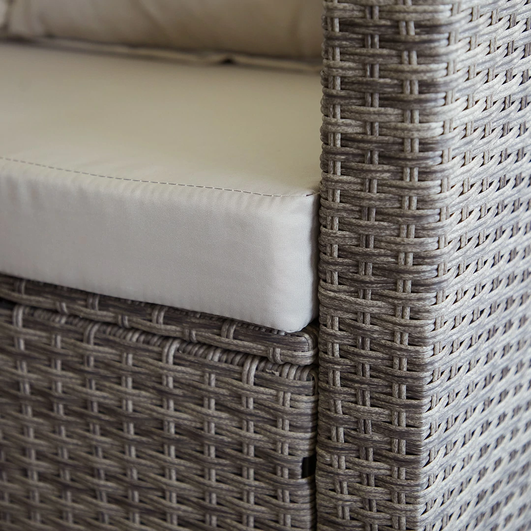 L-Shaped Corner Rattan Garden Furniture Lounge Dining Set With Dining Table & 3 Stools - Grey
