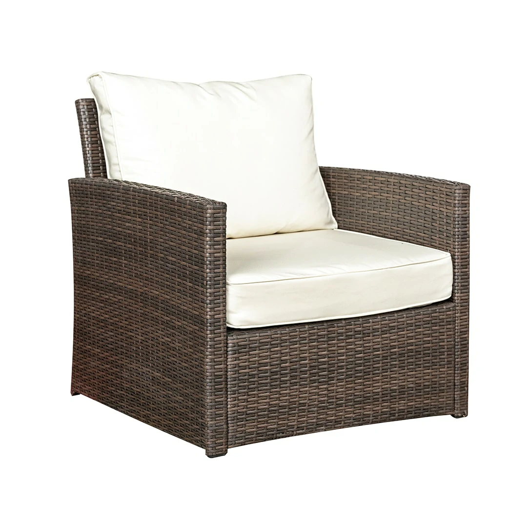3 Seater Rattan Garden Furniture Sofa Lounging Set With Gas Fire Pit Table, 2 Armchairs & 2 Stools