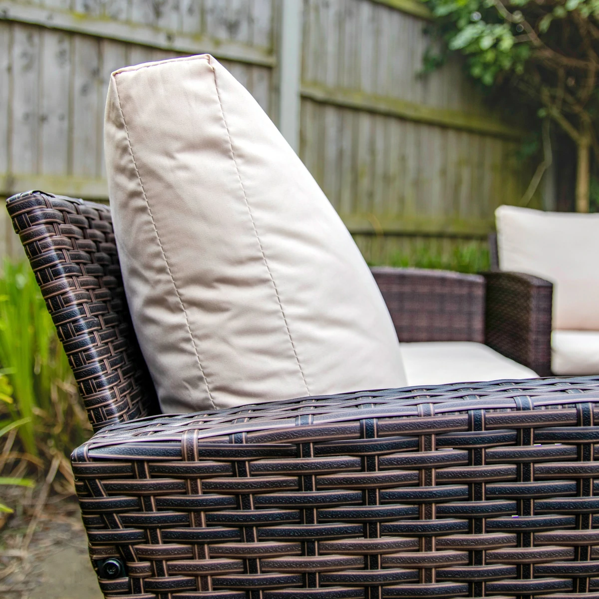 3 Seater Rattan Garden Furniture Sofa Lounging Set With Gas Fire Pit Table, 2 Armchairs & 2 Stools