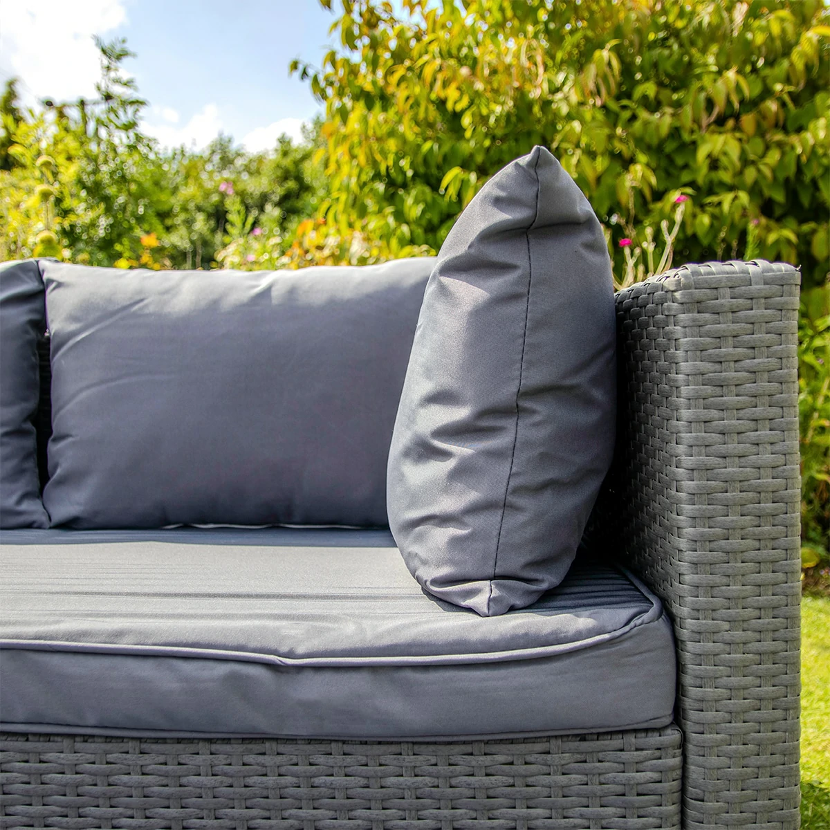 3 Seater Rattan Garden Furniture Sofa Lounging Set with Chaise Lounge & Footrest - Dark Grey
