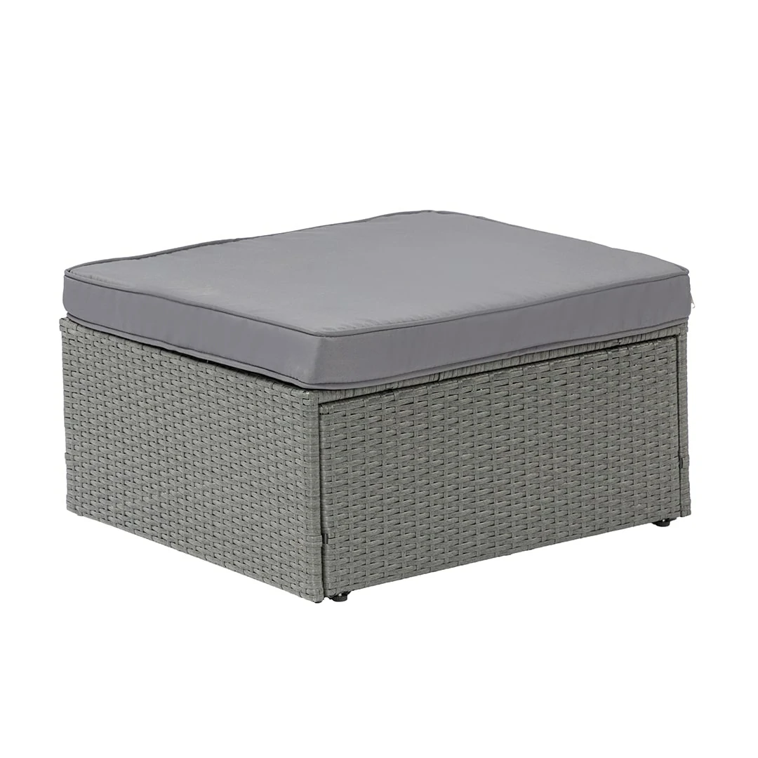 3 Seater Rattan Garden Furniture Sofa Lounging Set with Chaise Lounge & Footrest - Dark Grey