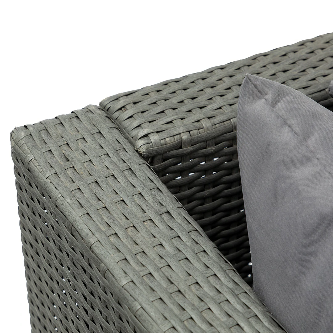 3 Seater Rattan Garden Furniture Sofa Lounging Set with Chaise Lounge & Footrest - Dark Grey