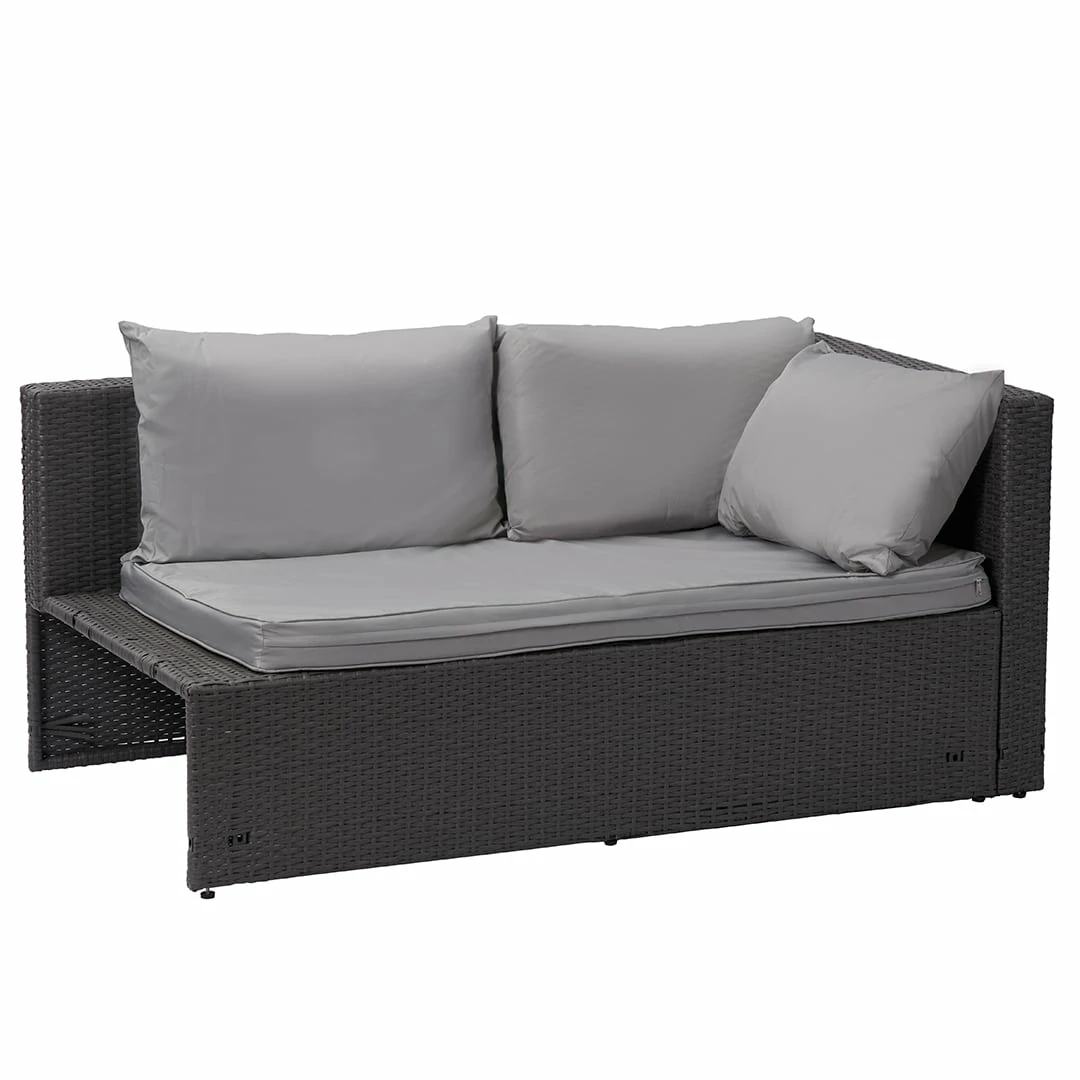 3 Seater Rattan Garden Furniture Sofa Lounging Set with Chaise Lounge & Footrest - Light Grey
