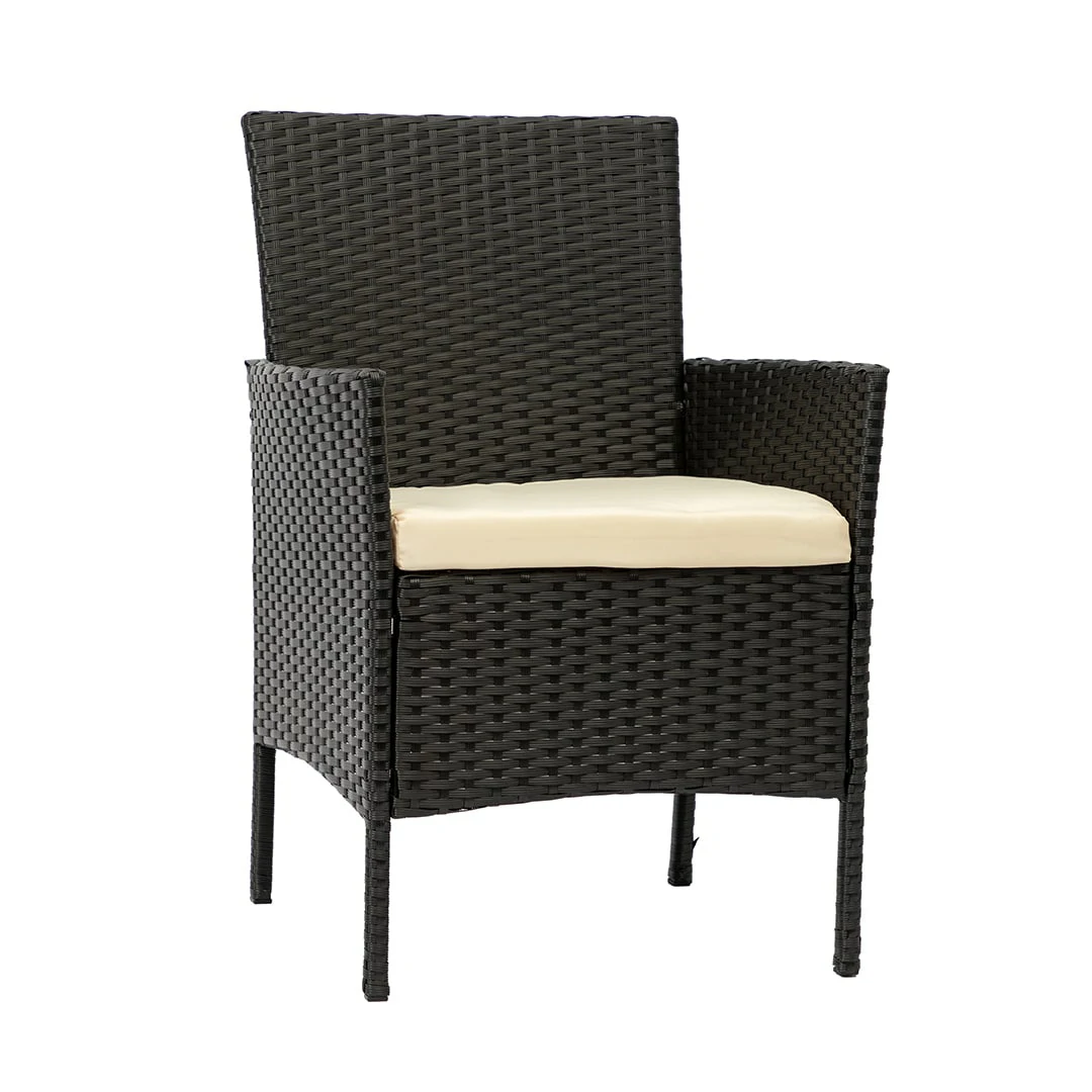 2 Seater Rattan Garden Furniture Sofa Lounging Set with 2 Armchairs & Coffee Table - Black