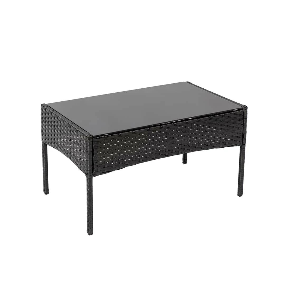 2 Seater Rattan Garden Furniture Sofa Lounging Set with 2 Armchairs & Coffee Table - Black