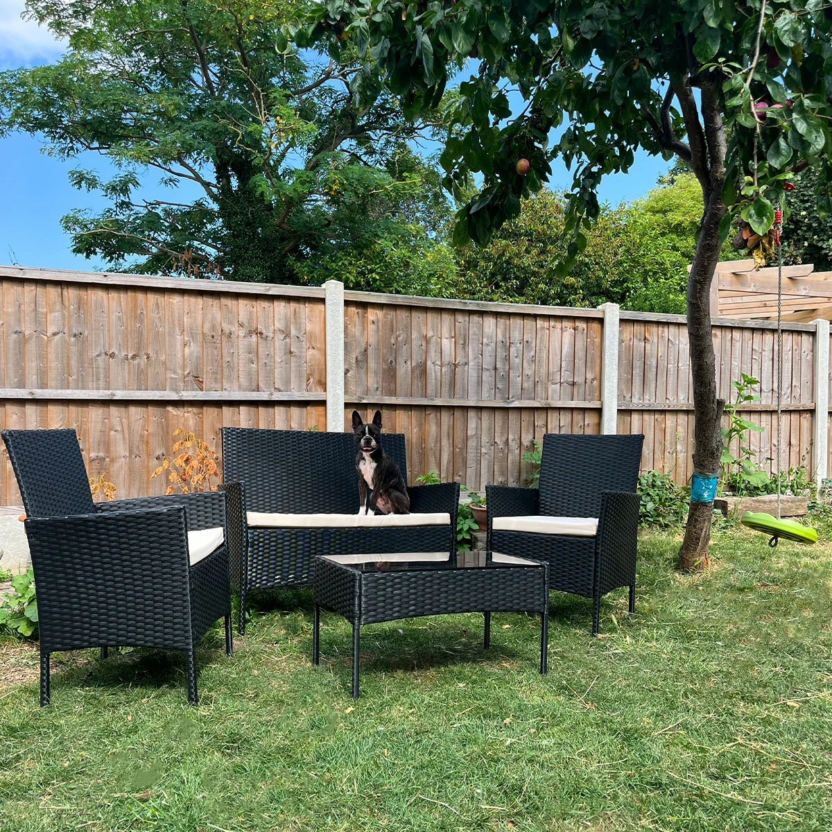 2 Seater Rattan Garden Furniture Sofa Lounging Set with 2 Armchairs & Coffee Table - Black