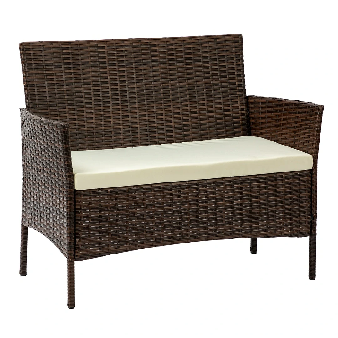 2 Seater Rattan Garden Furniture Sofa Lounging Set with 2 Armchairs & Coffee Table - Brown