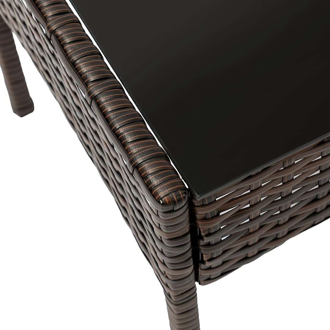 2 Seater Rattan Garden Furniture Sofa Lounging Set with 2 Armchairs & Coffee Table - Brown