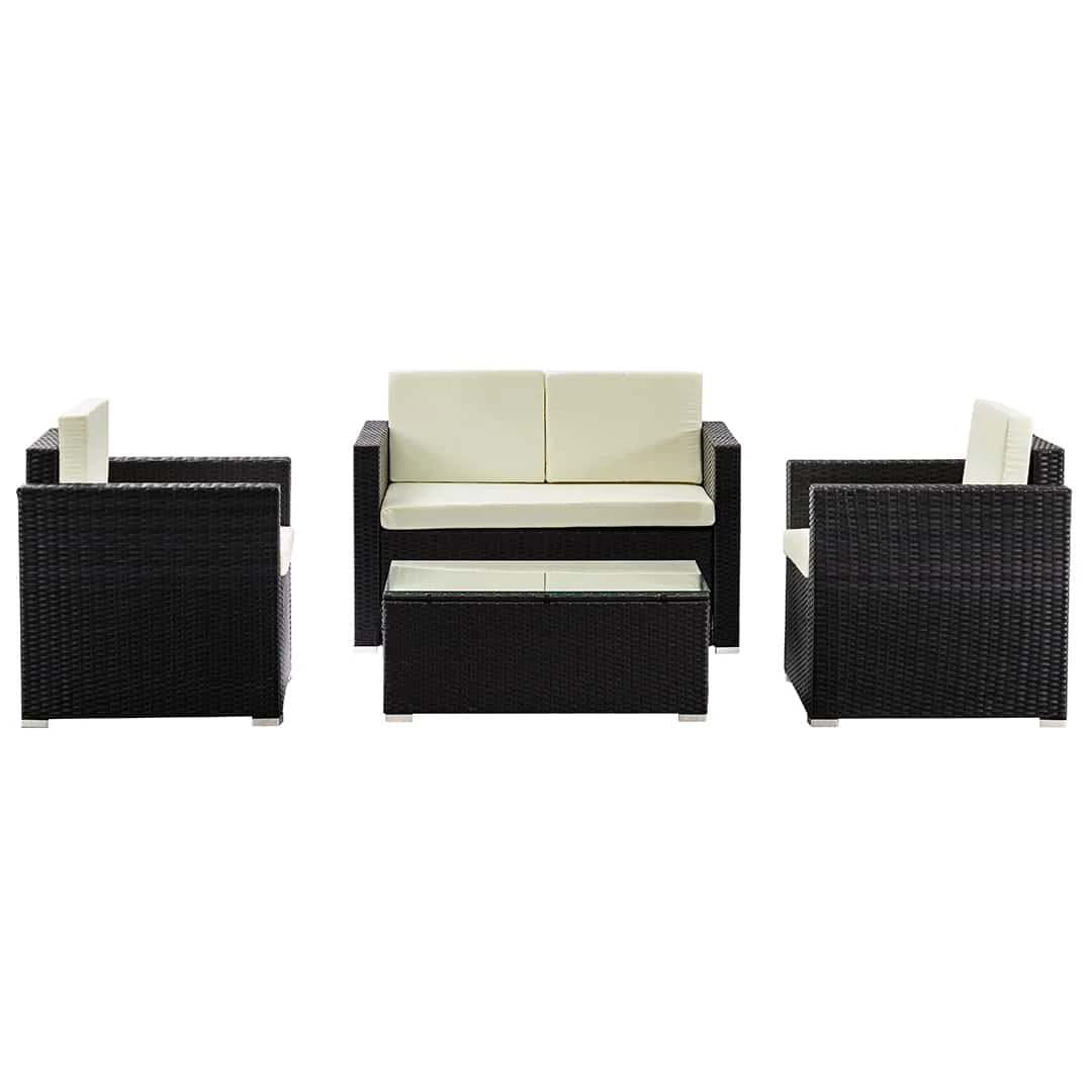 2 Seater Rattan Garden Furniture Sofa Lounging Set with 2 Armchairs & Coffee Table