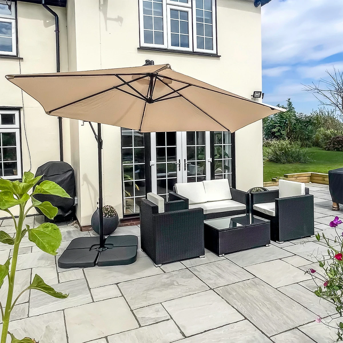 2 Seater Rattan Garden Furniture Sofa Lounging Set with 2 Armchairs & Coffee Table