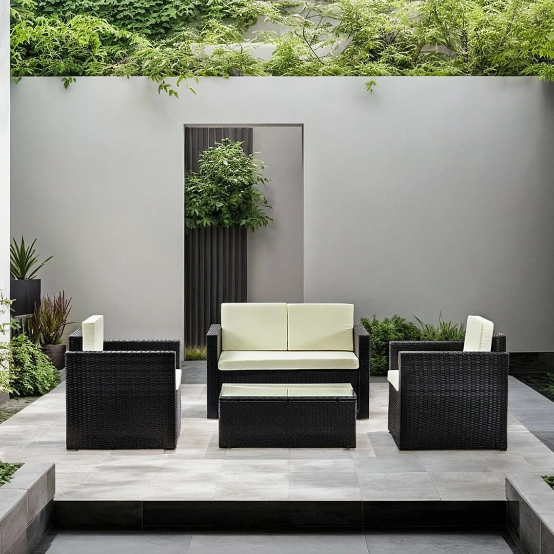 2 Seater Rattan Garden Furniture Sofa Lounging Set with 2 Armchairs & Coffee Table