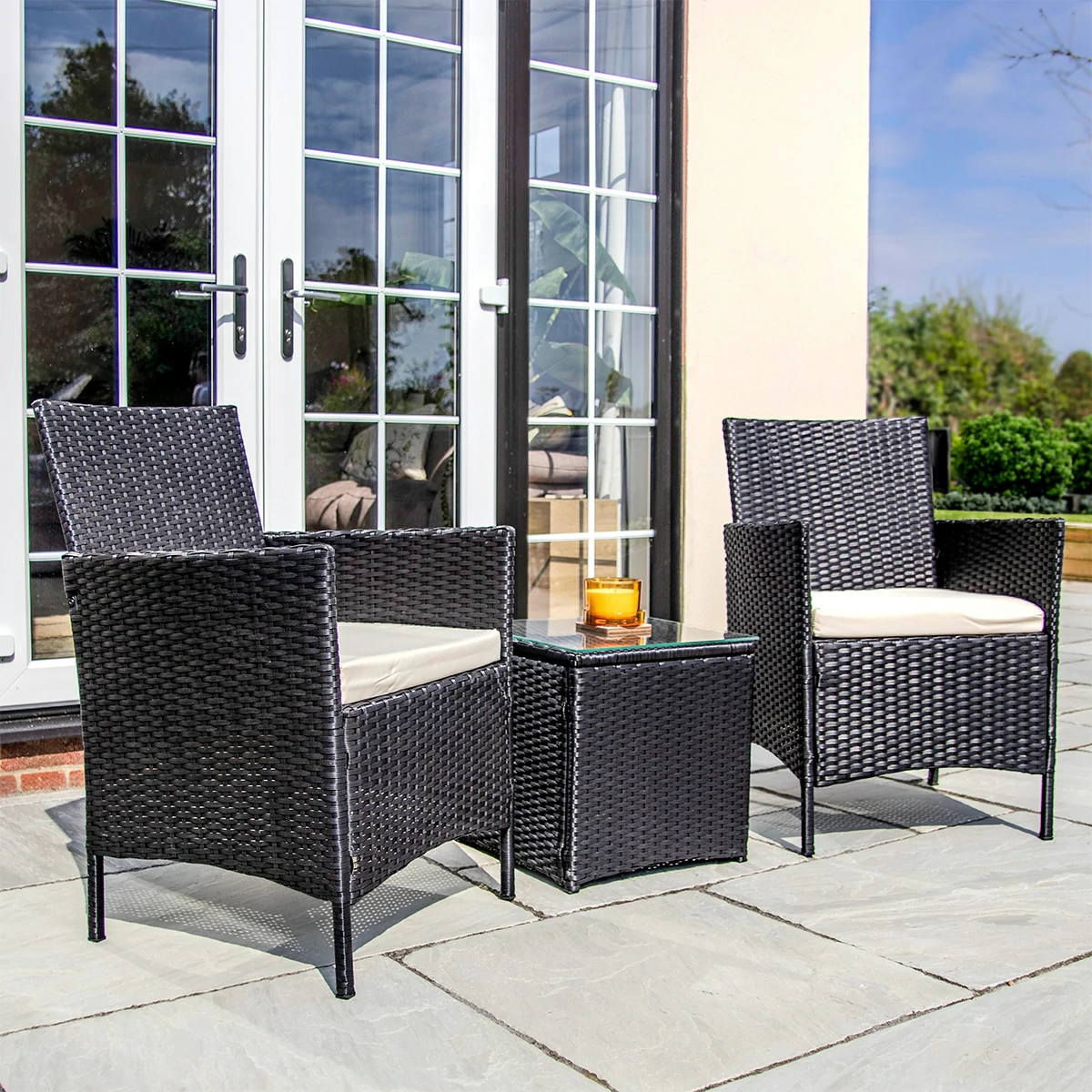 2 Seat Rattan Garden Furniture Bistro Set - Black