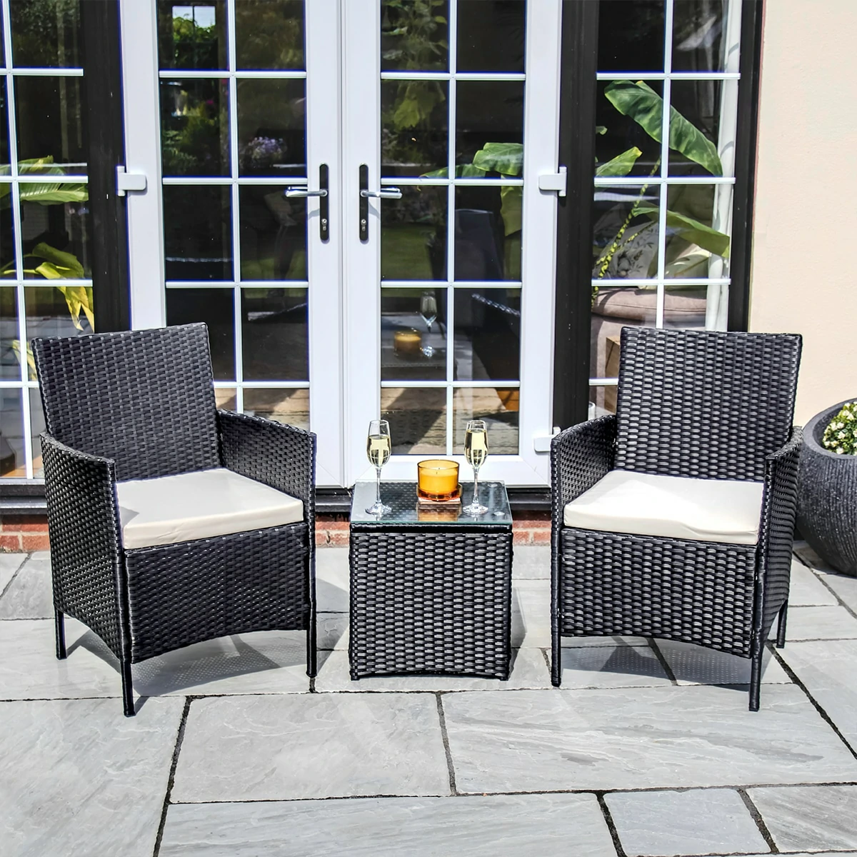 2 Seat Rattan Garden Furniture Bistro Set - Black