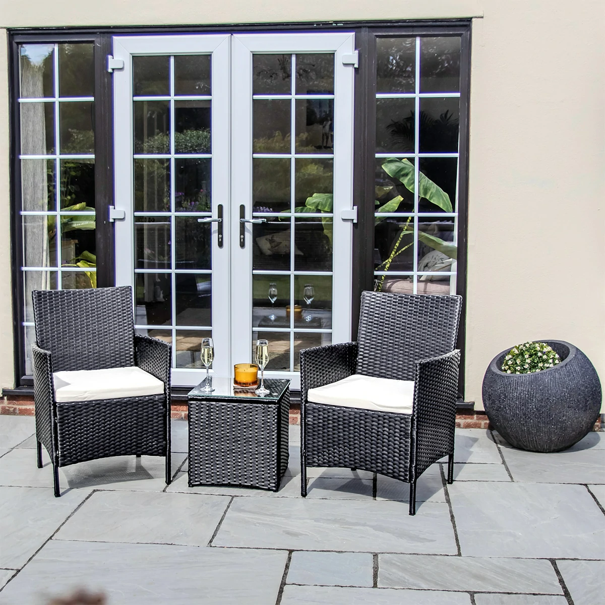 2 Seat Rattan Garden Furniture Bistro Set - Black