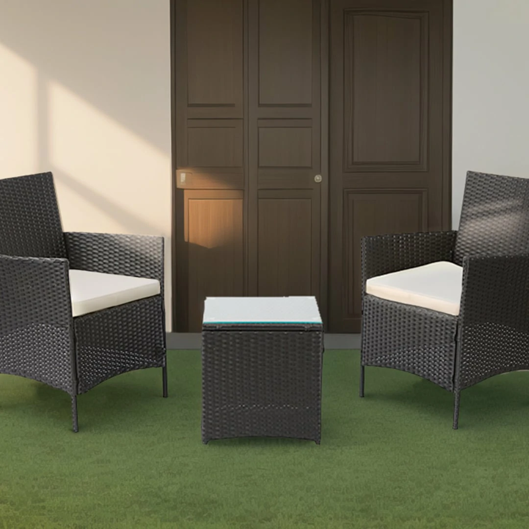 2 Seat Rattan Garden Furniture Bistro Set - Black