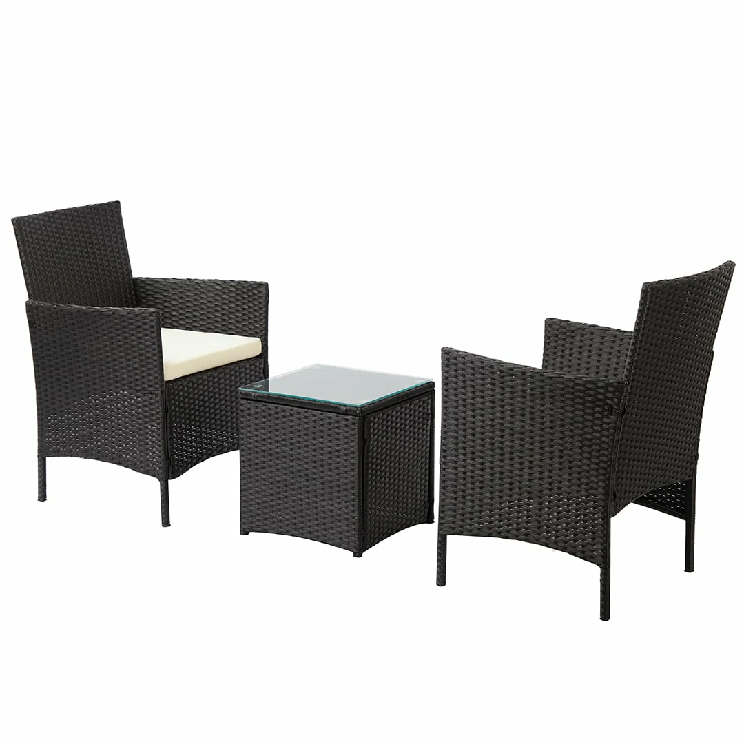 2 Seat Rattan Garden Furniture Bistro Set - Black