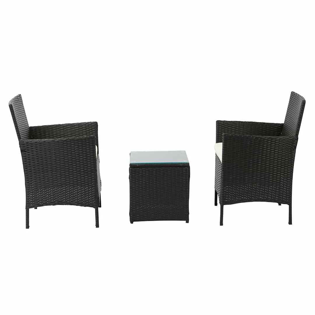 2 Seat Rattan Garden Furniture Bistro Set - Black