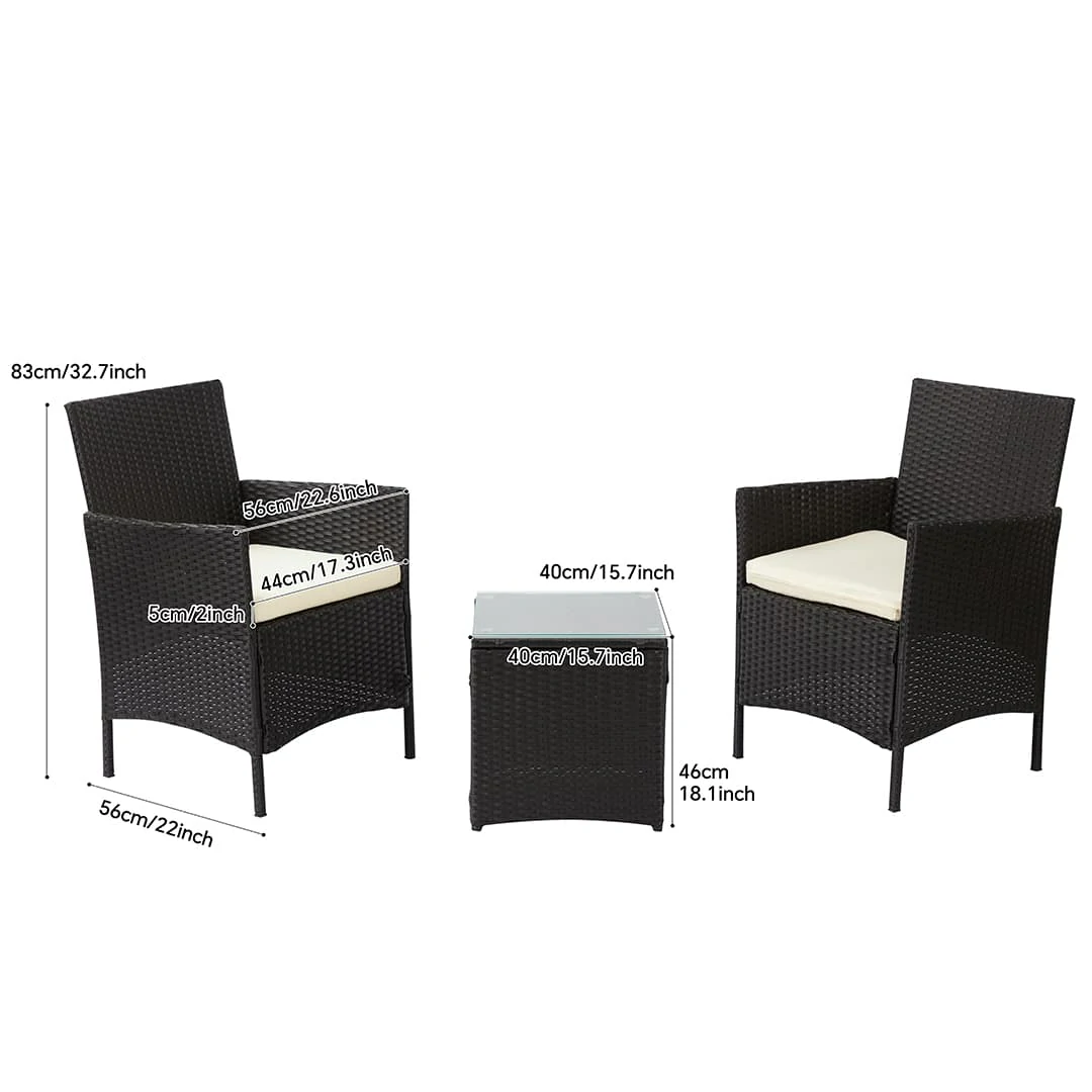 2 Seat Rattan Garden Furniture Bistro Set - Black