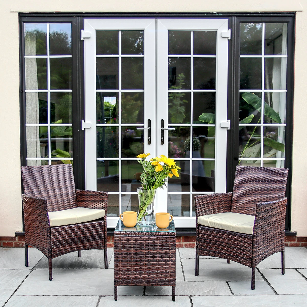 2 Seat Rattan Garden Furniture Bistro Set - Brown