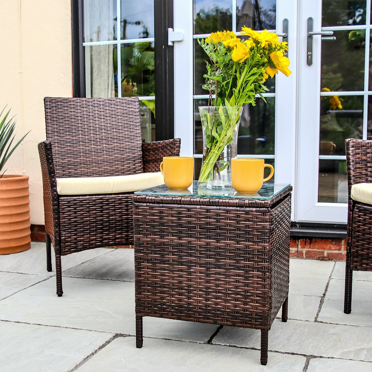 2 Seat Rattan Garden Furniture Bistro Set - Brown