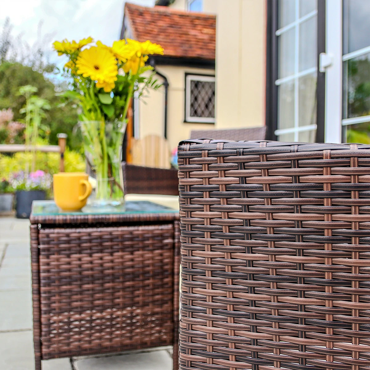 2 Seat Rattan Garden Furniture Bistro Set - Brown