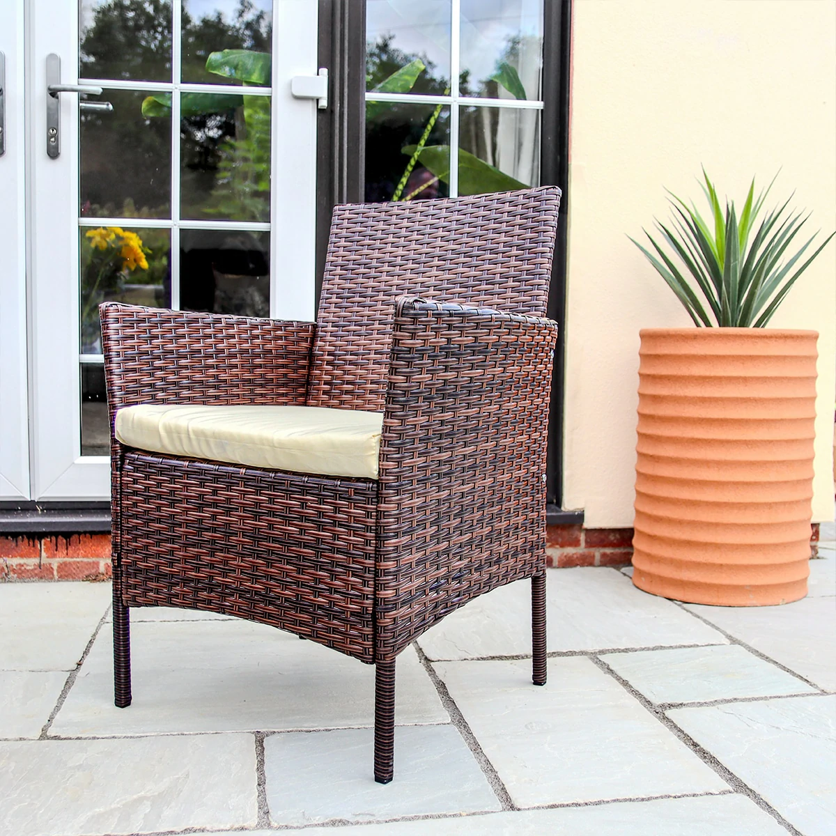 2 Seat Rattan Garden Furniture Bistro Set - Brown