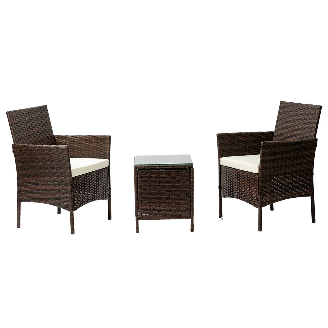 2 Seat Rattan Garden Furniture Bistro Set - Brown