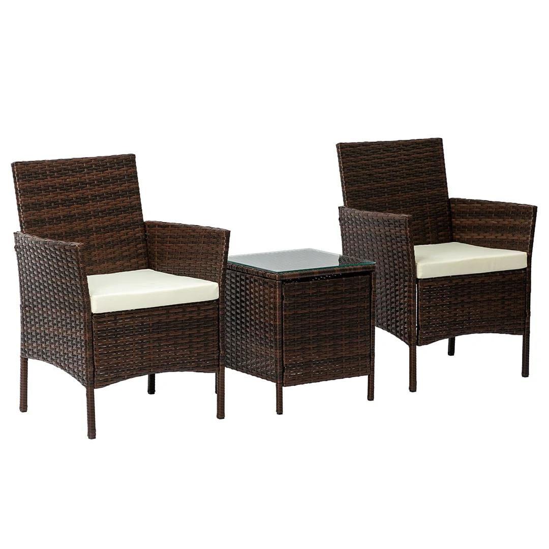 2 Seat Rattan Garden Furniture Bistro Set - Brown