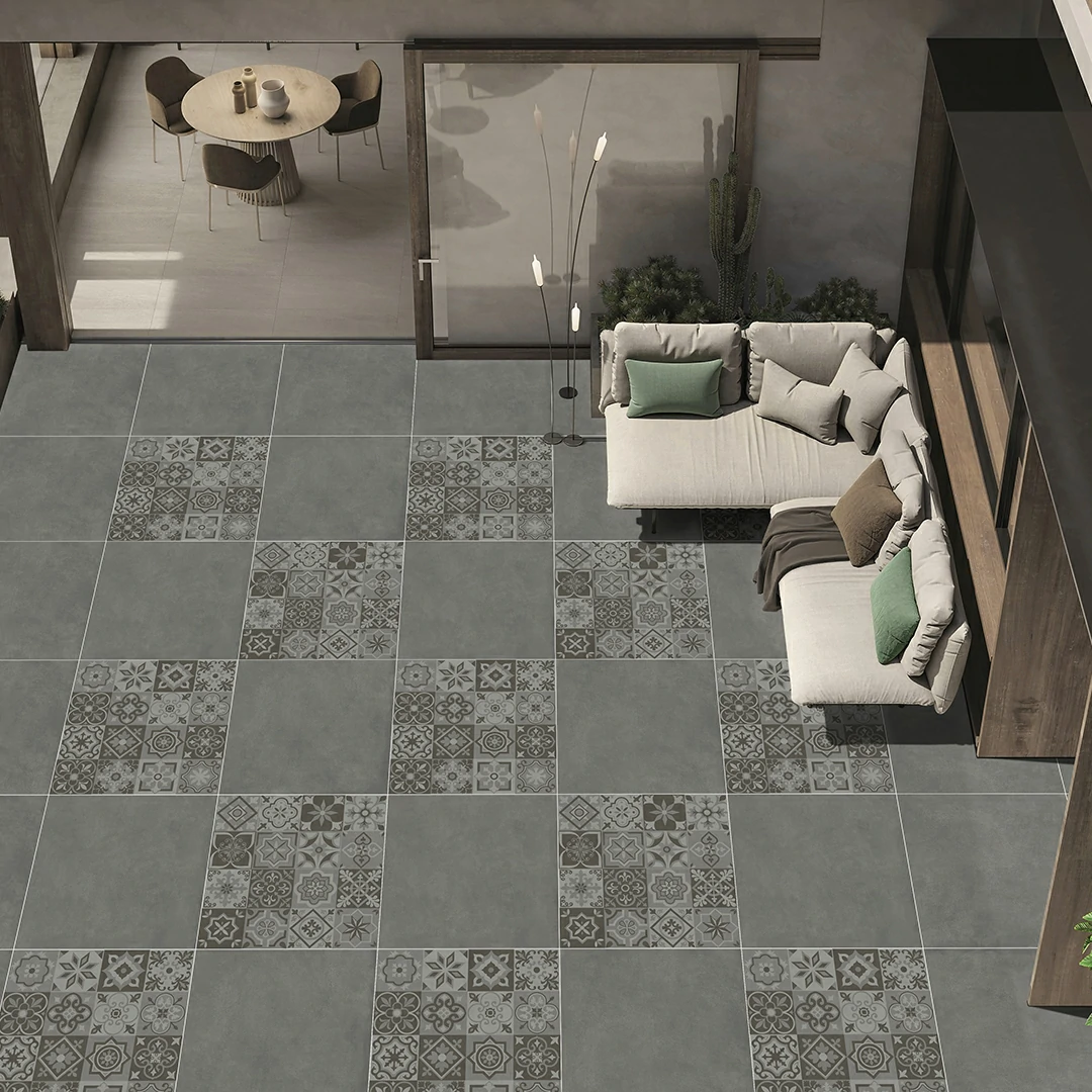 Charcoal Tapestry Decor Outdoor Porcelain Paving Tiles - 800×800 - 20mm