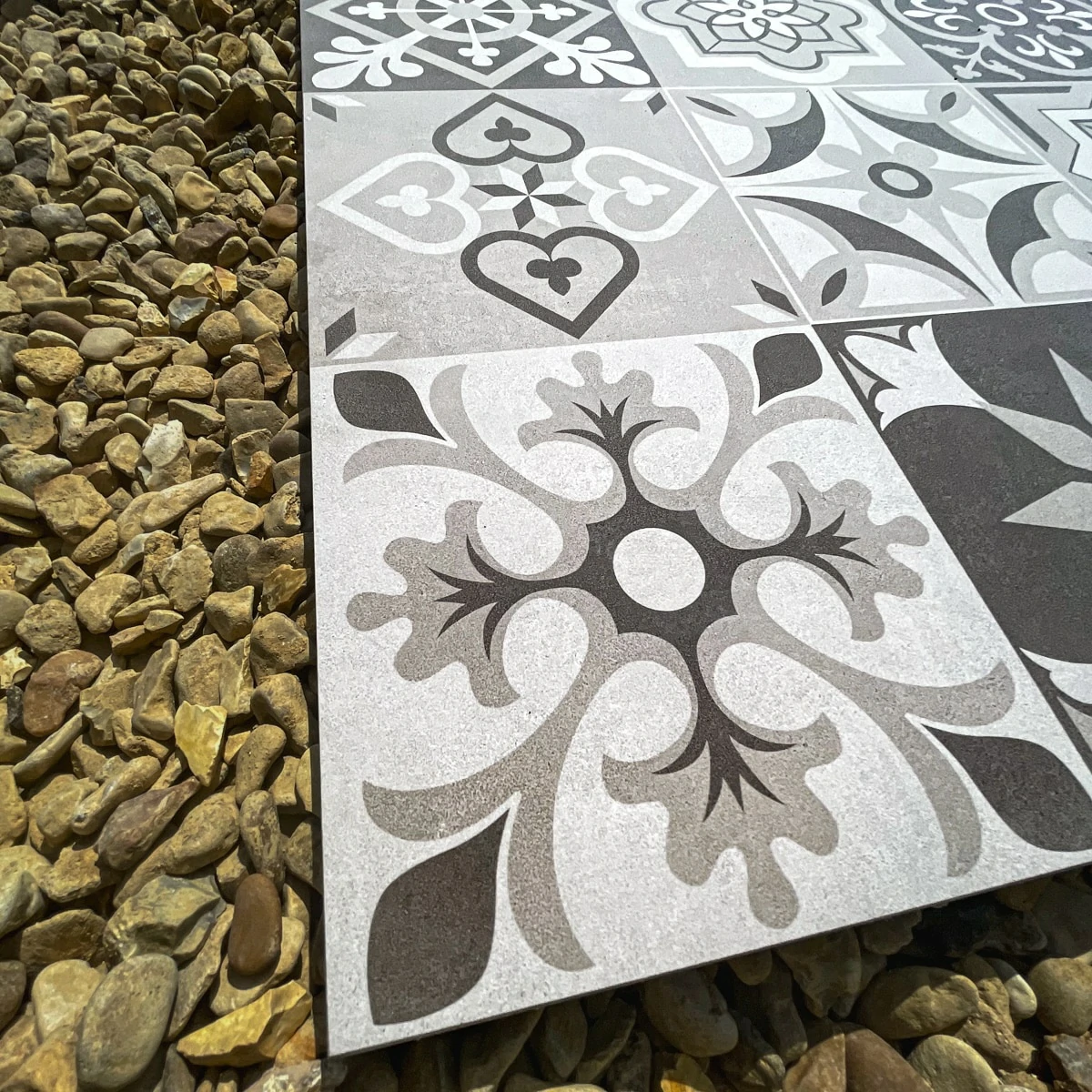 Charcoal Tapestry Decor Outdoor Porcelain Paving Tiles - 800×800 - 20mm