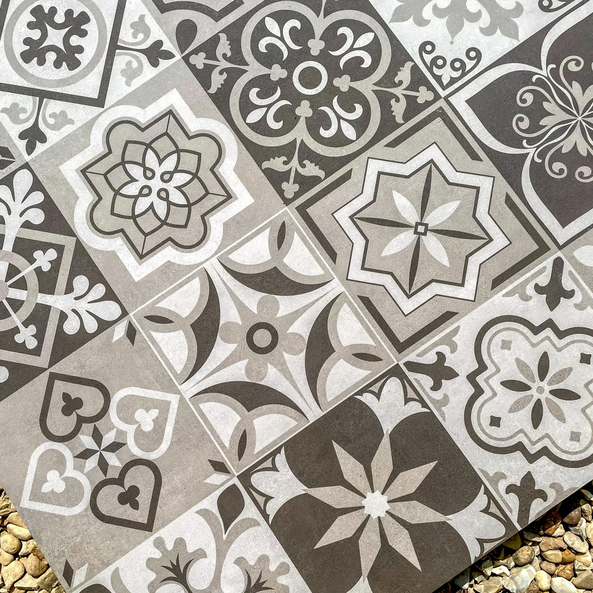 Charcoal Tapestry Decor Outdoor Porcelain Paving Tiles - 800×800 - 20mm