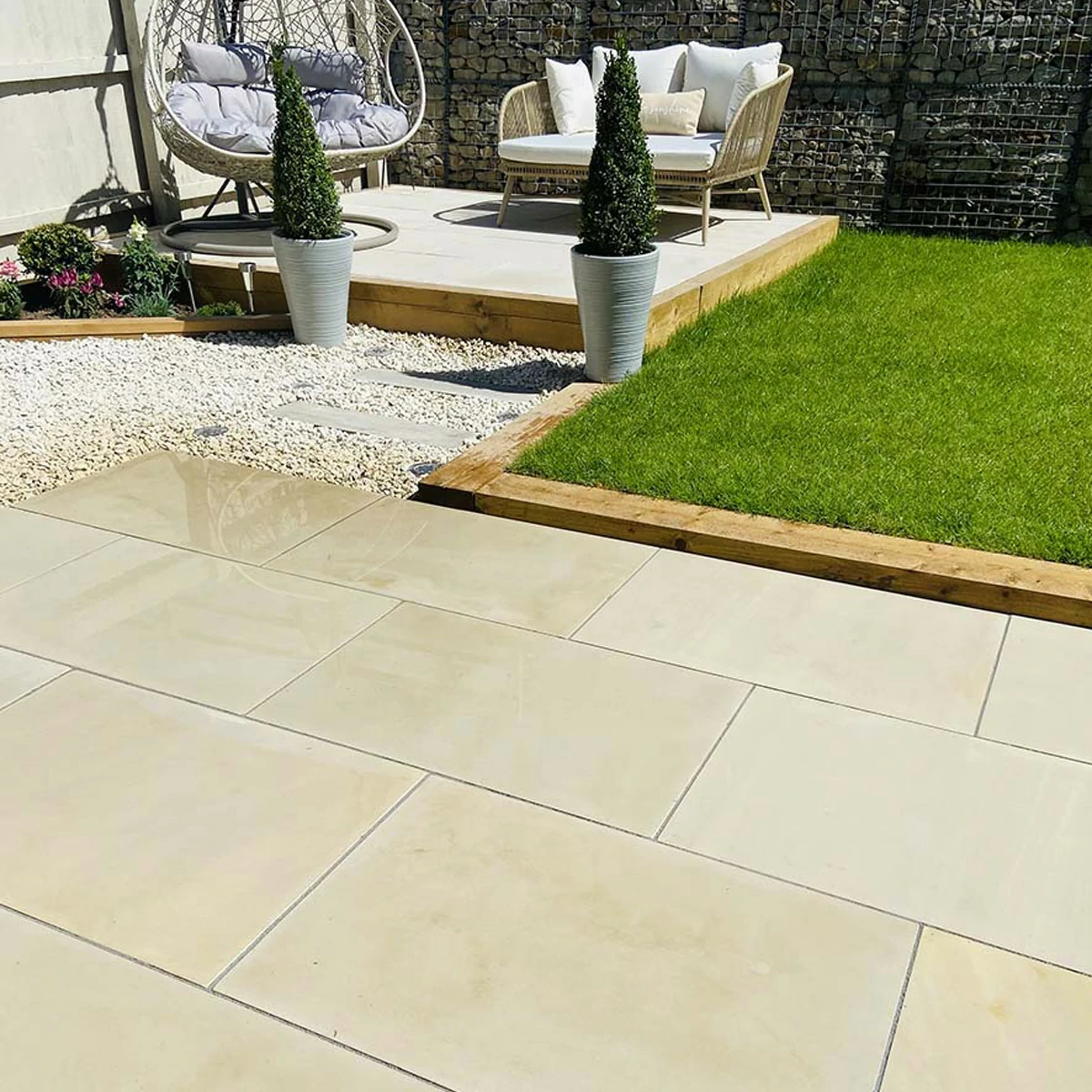 Ivory Indian Sandstone Paving Slabs - Sawn & Honed - 600x900 - 20mm
