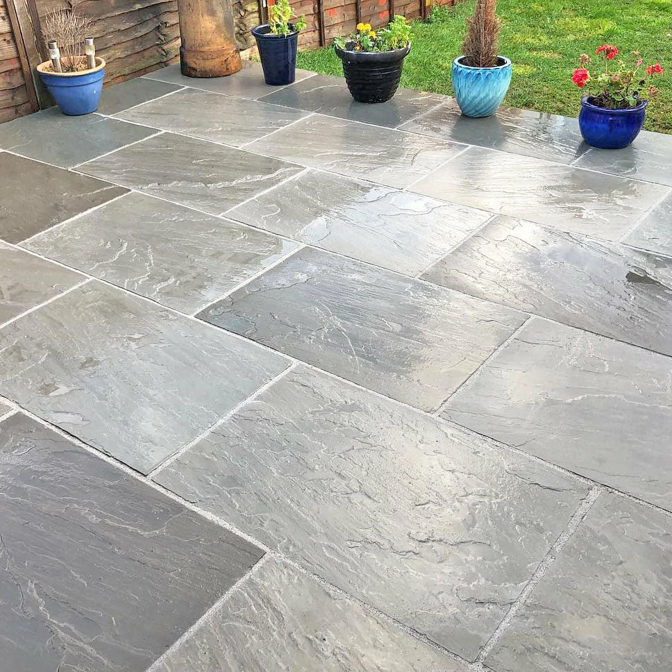 Kandla Grey Indian Sandstone Paving Slabs - Riven - 290x290 - 22mm