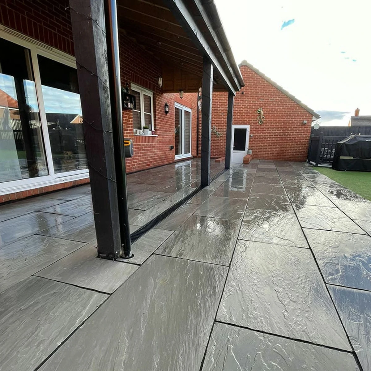 Kandla Grey Indian Sandstone Paving Slabs - Riven - 290x290 - 22mm