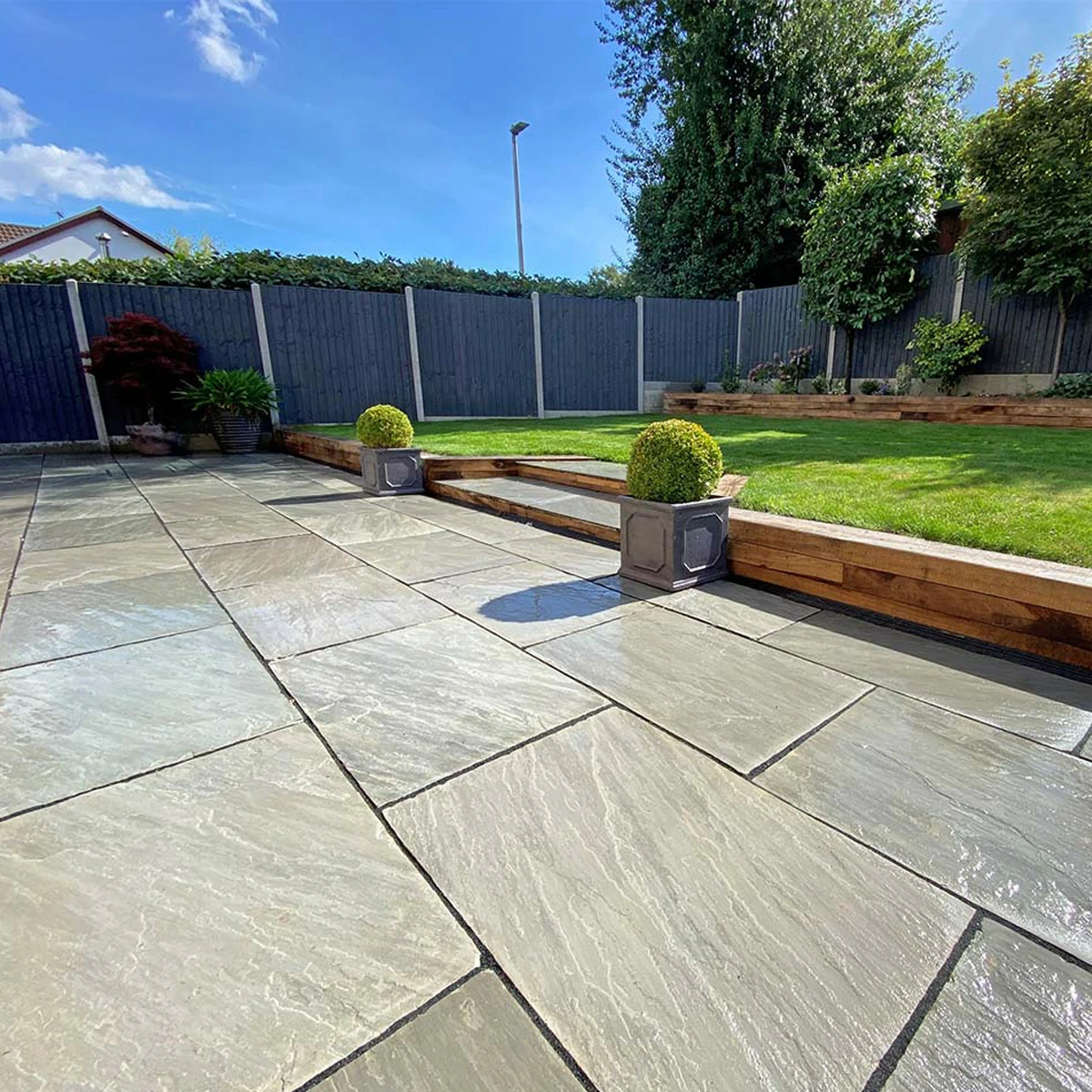 Kandla Grey Indian Sandstone Paving Slabs - Riven - 600x290 - 22mm