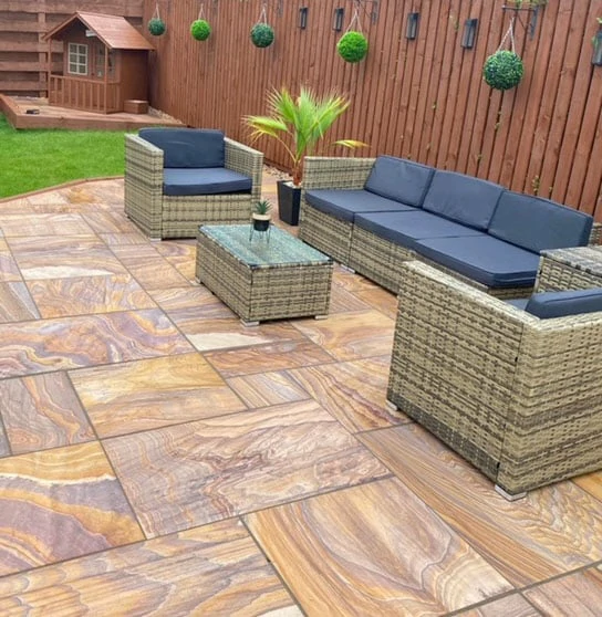 Rainbow Indian Sandstone Paving Slabs - Sawn & Honed - 600x295 - 22mm