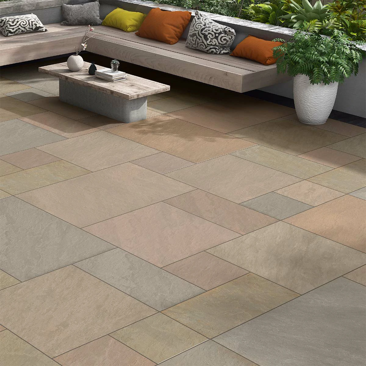 Raj Green Outdoor Porcelain Paving Tiles - Patio Kit - 20mm