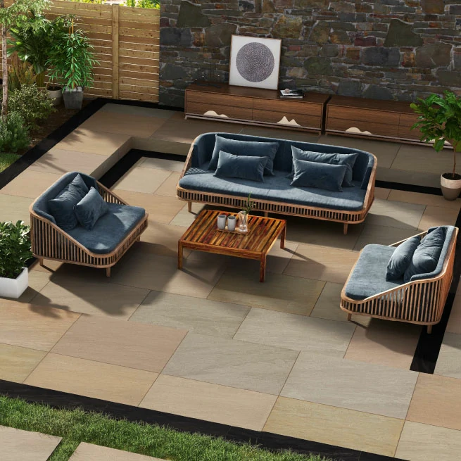 Raj Green Outdoor Porcelain Paving Tiles - Patio Kit - 20mm