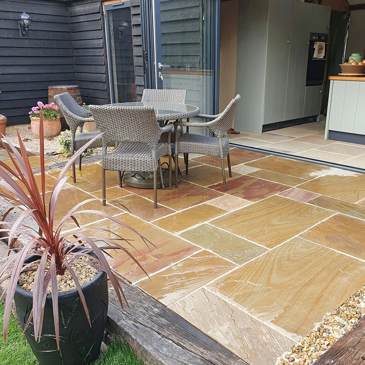 Rippon Buff Indian Sandstone Paving Slabs - Riven - 600x290 - 22mm