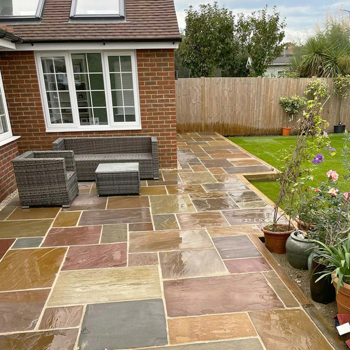 Rippon Buff Indian Sandstone Paving Slabs - Riven - 600x290 - 22mm