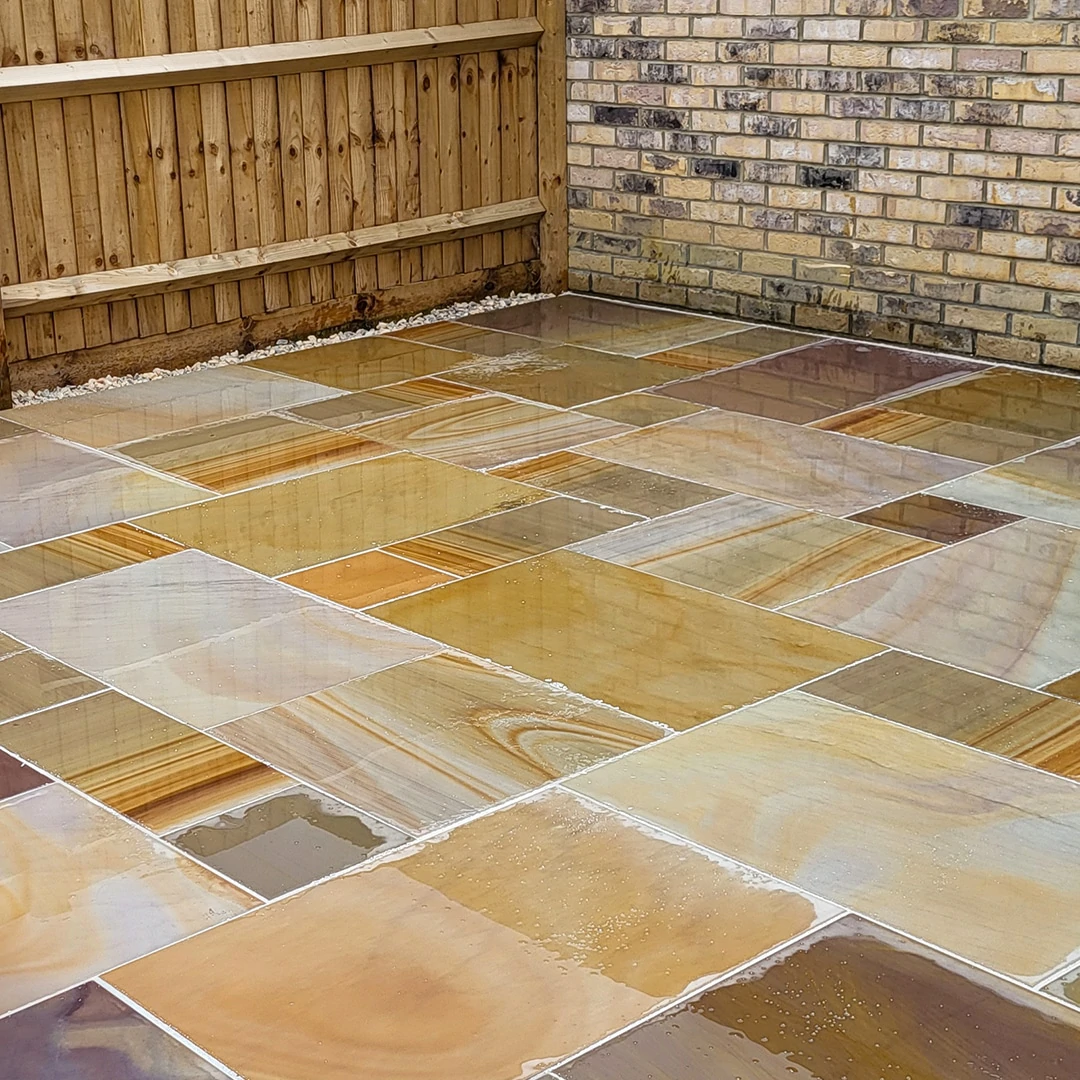 Rippon Buff Indian Sandstone Paving Slabs - Sawn & Honed - Patio Kit - 20mm