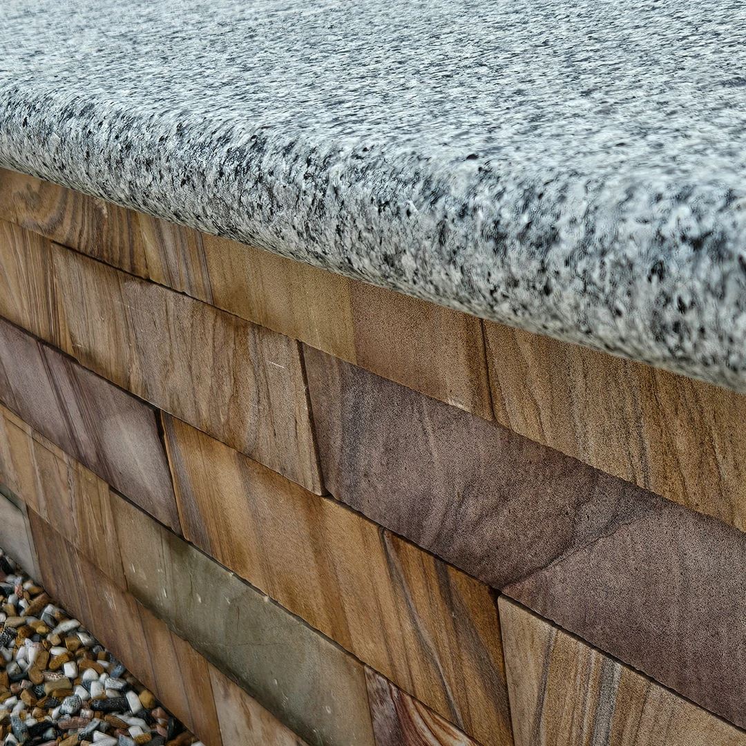 Silver Grey Granite - Bullnose Coping Stones - Flamed - 600x300 - 40mm