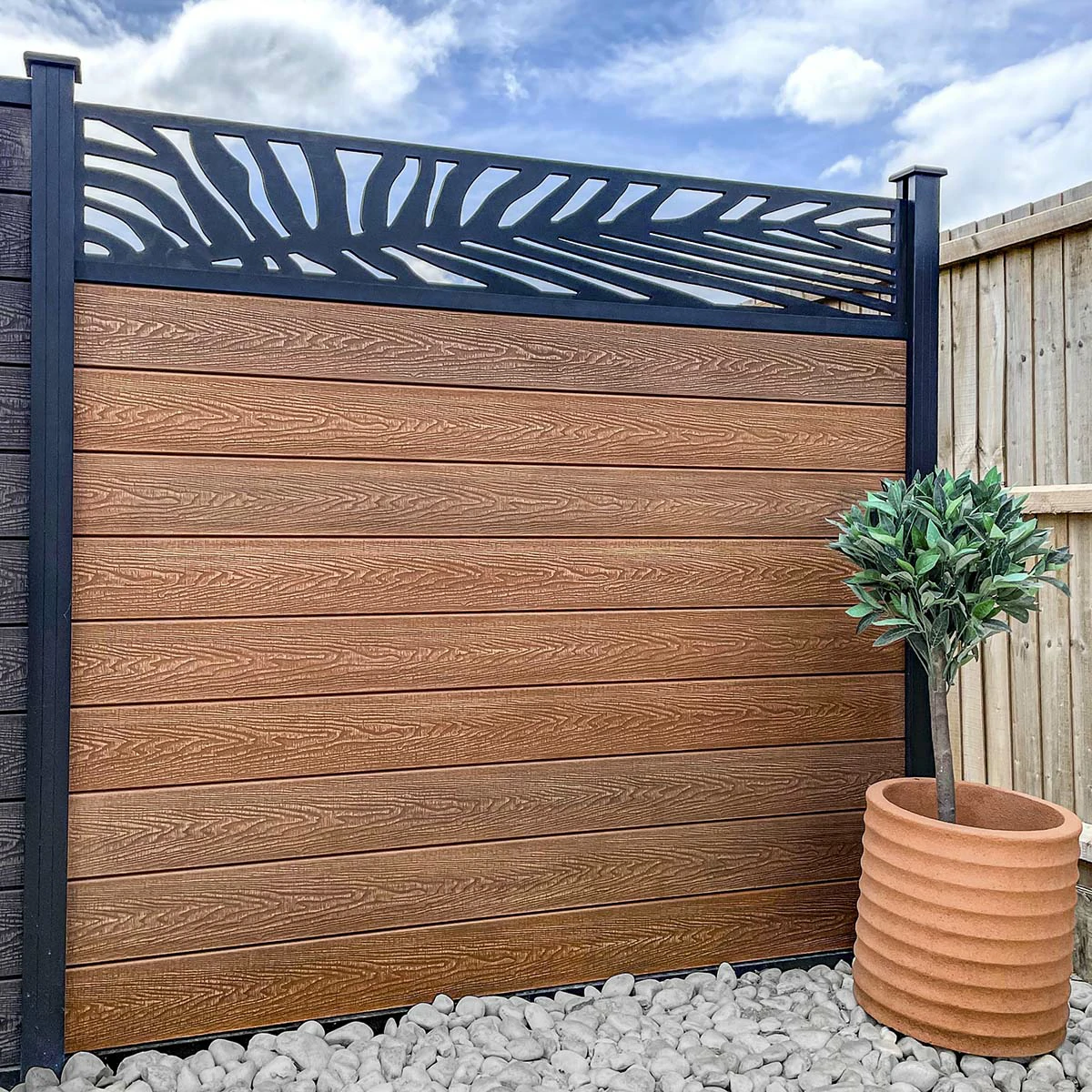 Composite Fencing Panel Kit - 3D Embossed With PVC Screen - Leaf - Black